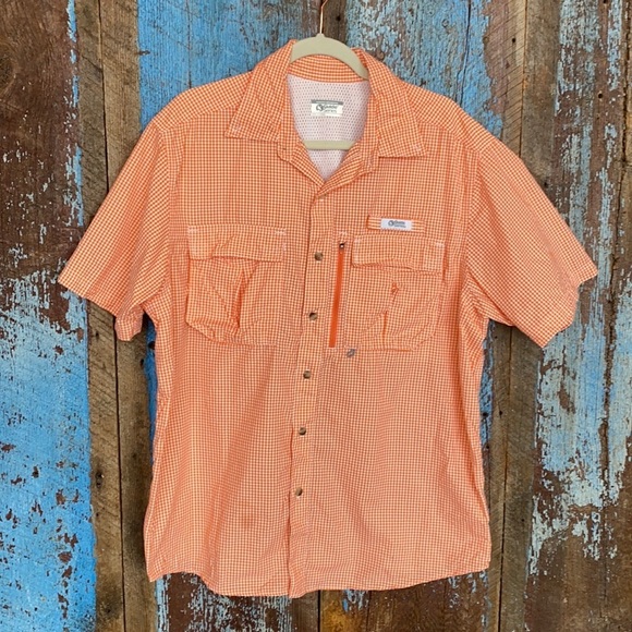 Gander Mountain Guide Series Short Sleeve Orange Checked Fishing Shirt - Picture 1 of 8